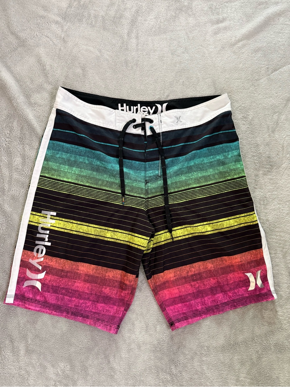 Hurley Multicolor Striped Board Shorts - Teal, Yellow & Pink